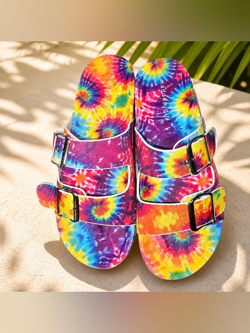 Madden Girl Teddy Slide Sandals In "Bright Multi" Tie-Dye. Size 8 Medium